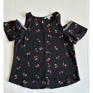 Gypsies & Moondust Black Cold Shoulder With Cherries And Polk-dots Girls Medium